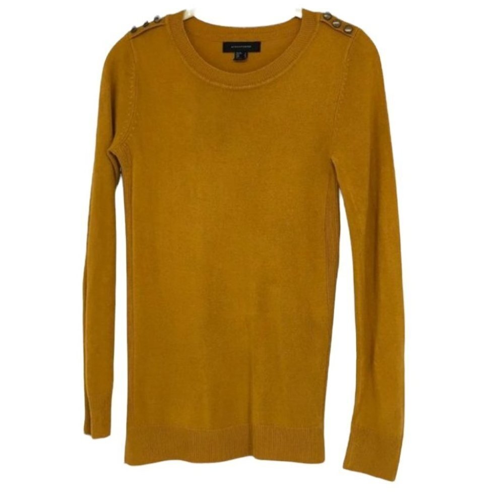 Atmosphere crewneck mustard yellow button shoulder long sleeve sweater  0